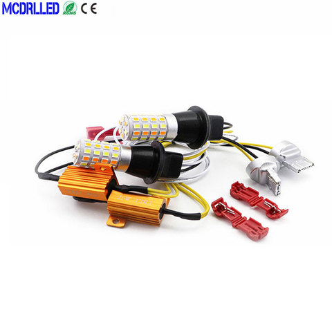 Двойной Цвет 7440 Canbus Smd 54 светодиода T20 W21w Wy21w дневные ходовые огни светильник режим поворота Drl Led External ► Фото 1/6