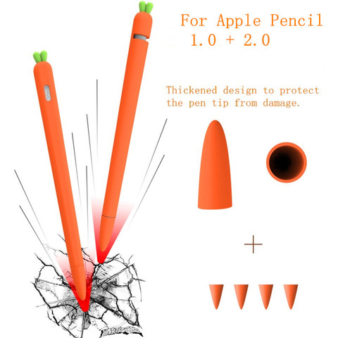 Милый силиконовый пенал с морковкой для Apple Pencil 2/1, чехол для iPad, планшета, сенсорного стилуса, мультяшный защитный чехол ► Фото 1/6