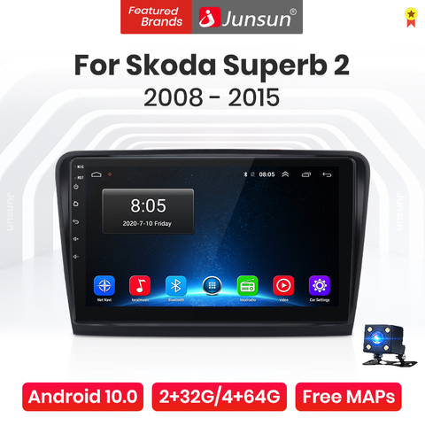 Junsun V1 Pro 4G Android 10,0 4G + 64G Автомобильный Радио мультимедийный плеер для Skoda Superb 2 2008-2015 GPS навигация no 2din dvd ► Фото 1/6