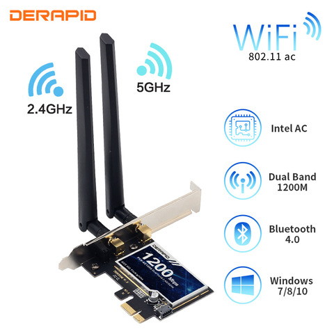 Беспроводной адаптер PCI-e, 1200 мбит/с, 802.11ac, Bluetooth 4,0, wi-fi, Wlan-карта, 2,4 ггц/5 ггц, настольный адаптер PCI Express для Win 7, 8, 10 ► Фото 1/6