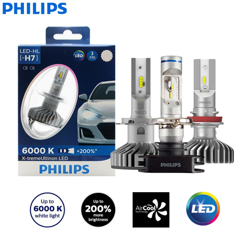 Philips X-treme Ultinon светодиодный светильник H4 H7 H8 H11 H16 9005 9006 HB3 HB4 12V 6000K, светодиодный головной фонарь, противотуманные фары + 200% ярче (двойной) ► Фото 1/5