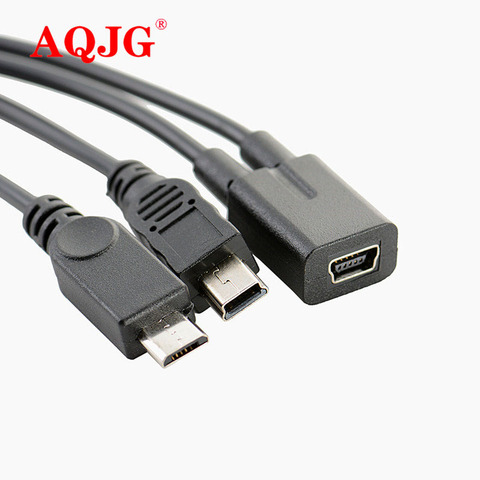 Мини-USB 5Pin «мама»-Mini usb 5pin «папа» + micro USB «папа» Y-разветвитель 1 в 2 конвертер зарядный кабель 30 см ► Фото 1/3