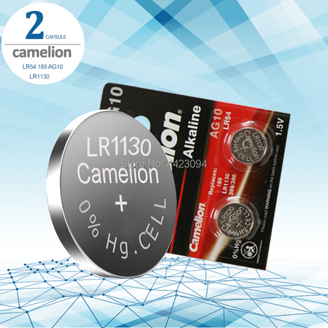 2 шт. Camelion Батарея сотовый 1,5 V AG10 LR1130 Щелочная батарейка-кнопка Батарея AG10 389 LR54 SR54 SR1130W 189 LR1130 аккумуляторы таблеточного типа ► Фото 1/4