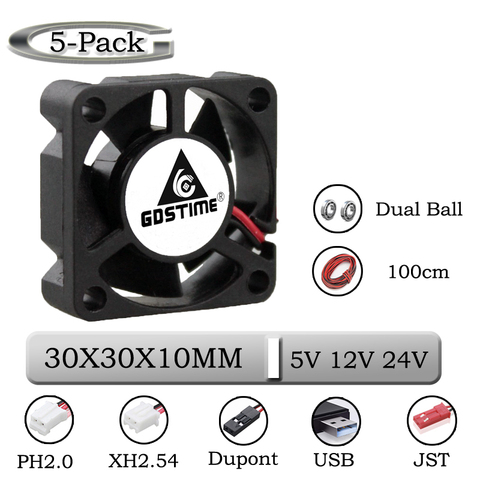 5 шт. Gdstime DC 24 в 12 В 5 в 3 см 30x30x10 мм 2-контактный шарикоподшипник портативный охлаждающий вентилятор Dupont 2,54 30 мм x 10 мм кулер 2,0 ► Фото 1/6