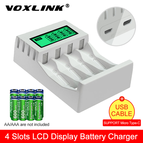 Умное зарядное устройство VOXLINK с ЖК-дисплеем, умное зарядное устройство с 4 слотами для AA/AAA NiCd NiMh аккумуляторных батарей, зарядное устройств... ► Фото 1/6