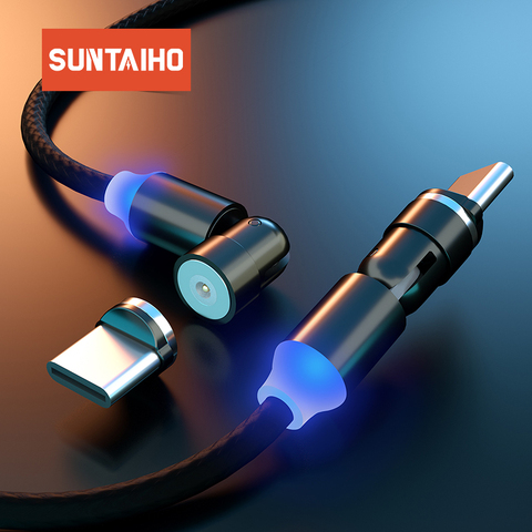 Suntaiho магнитный кабель 540 вращающийся магнитный кабель usb Micro USB type c магнитный зарядник для iPhone магнитная зарядка usb на Xiaomi huawei Аксессуары для ... ► Фото 1/6