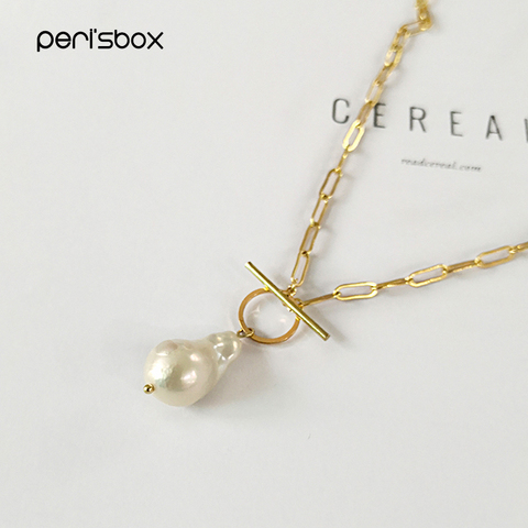 Ожерелье Peri'sBox в стиле бохо с золотым переключателем и небольшим барочным жемчугом ожерелье из натурального пресноводного жемчуга для женщ... ► Фото 1/6