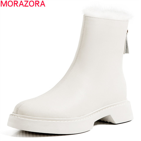 MORAZORA/2022 большой Размеры; Большие размеры 33-43; Ботильоны; Высокое качество; Сезон Зима; Женская обувь; Сапоги на низком каблуке, круглый носок, теплая Повседневная обувь ► Фото 1/6