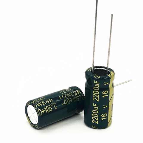 Высокочастотный алюминиевый электролитический конденсатор с низким сопротивлением 16 в 2200 мкФ 10*20, 2200 мкФ 16 в 20% ► Фото 1/1