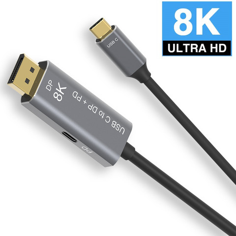 Кабель-переходник с USB C на DisplayPort 1,4 с адаптером скорости 8k, двухрежимный кабель Type C на DP 8K @ 60 Гц 4K @ 144 Гц с PD ► Фото 1/6