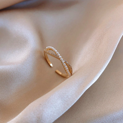 Женское кольцо с бантом и жемчугом, регулируемое кольцо в Корейском стиле, 2022 ► Фото 1/6