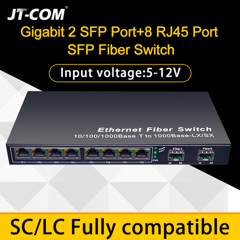 Коммутатор оптоволоконный гигабитный, 1000 Мбит/с, 2 порта SFP и 8 портов RJ45 ► Фото 1/6