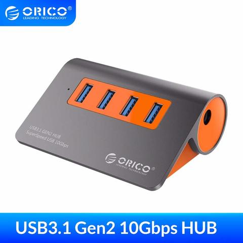 Алюминиевый Концентратор ORICO с 4 портами, USB3.1, концентратор Gen2 USB C Gen2, суперскорость 10 Гбит/с, адаптер питания 12 В для Mac Pro, Huawei, Samsung ► Фото 1/6