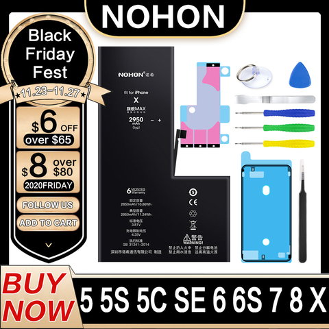 NOHON аккумулятор для iPhone X 8 7 6S 6 S 5S 5C 5 батарея высокой емкости для Apple iPhone8 iPhone7 iPhone6S iPhone6 iPhone5S батарейка ► Фото 1/6