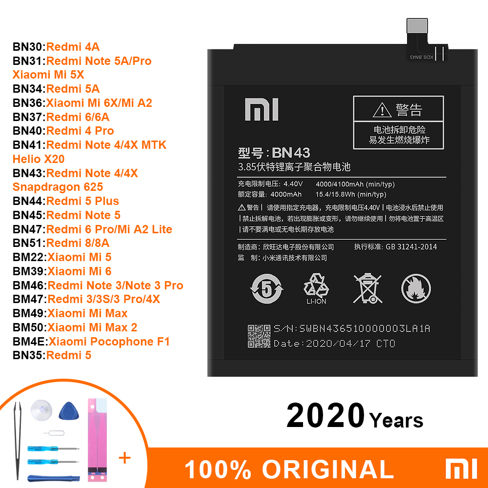 Оригинальный сменный аккумулятор Xiaomi BN43 BN40 BN41 BM47 для Redmi Note 4/4X  Redmi 3 3S 3X 4X 3Pro 4/5A Mi 5 6 6X/Mi A2 Max 2 - История цены и обзор |