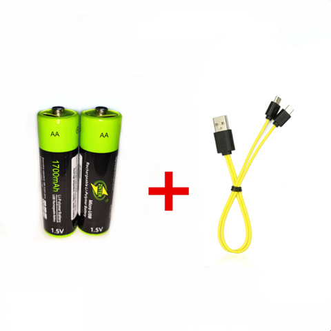 2 шт., перезаряжаемые литиевые USB-батареи ZNTER 1,5 в AA 1700 мАч + кабель Micro USB ► Фото 1/5