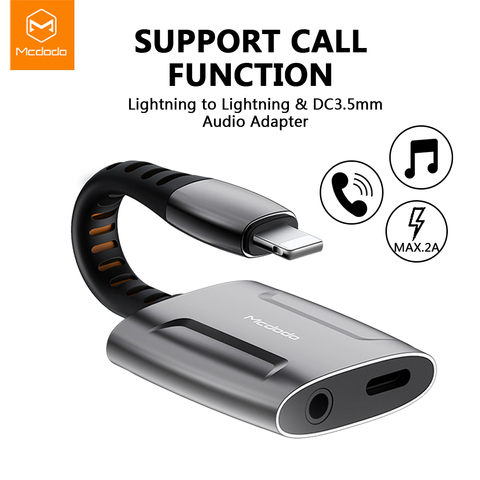 Аудиоадаптер Mcdodo Aux с разъемом Lightning на 3,5 мм, разветвитель для звонков и аудио наушников для iPhone 11 Pro X XR XS Max IOS 13 ► Фото 1/6