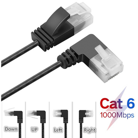 Ультратонкий Ethernet-кабель Cat6 RJ45, прямой угол, сетевой UTP-кабель, патч-корд 90 градусов, Cat6a Lan-кабели для ноутбука, маршрутизатора, ТВ-приставки ► Фото 1/6