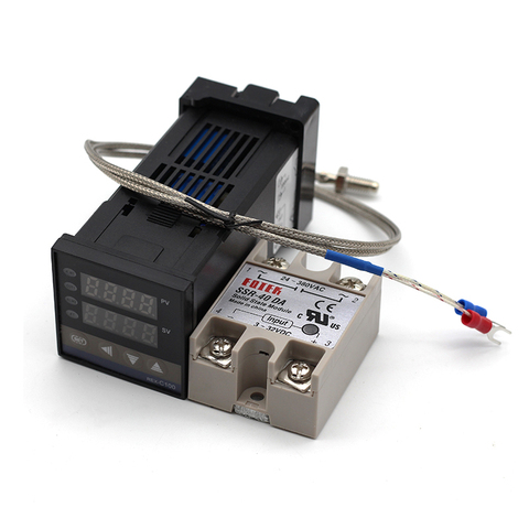 Цифровой ПИД-регулятор температуры, стандартный термостат Рекс C100 + 40DA SSR + K-термопара, зонд 1 м ► Фото 1/6