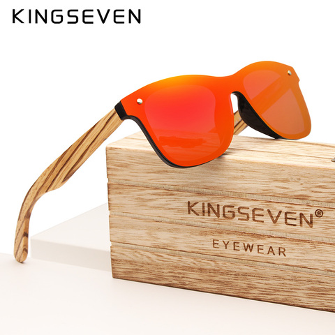 Мужские и женские солнцезащитные очки KINGSEVEN, брендовые дизайнерские поляризационные очки ручной работы с зеркальными линзами, из дерева, 2022 ► Фото 1/6