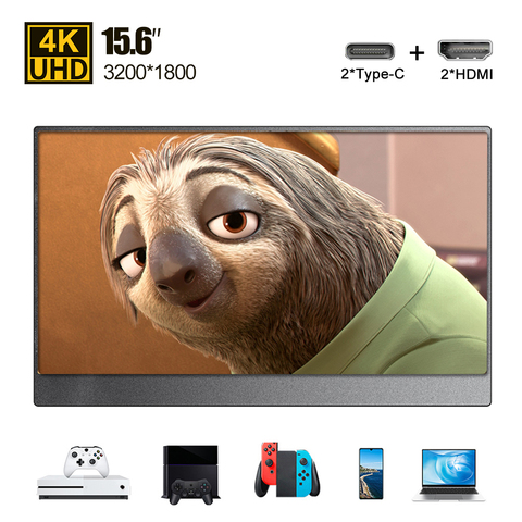 Портативный монитор 15,6 Type-C PD HDMI 4K, ультратонкий ЖК-экран для телефона, ПК, ноутбука, игр, Ps4, Xbox, дисплей, USB C ► Фото 1/6