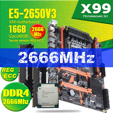 Комплект материнской платы Atermiter X99 D4 DDR4 с Xeon E5 2650 V3 Стандартный ЦПУ 2 шт. X 8 ГБ = 16 Гб 2666 МГц DDR4 REG ECC ОЗУ память ► Фото 1/6