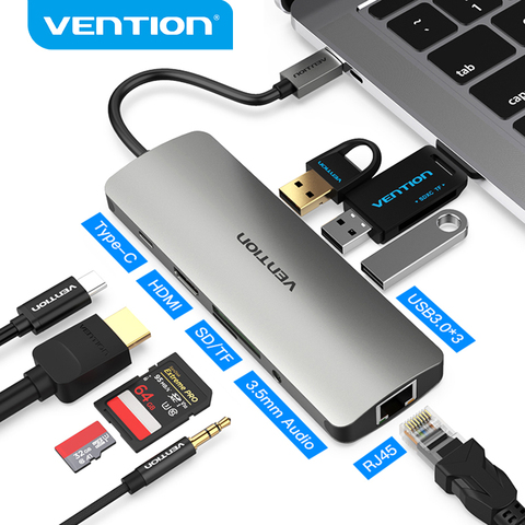 Док-станция Vention Thunderbolt 3, USB Type-C в HDMI, USB 3,0, RJ45 ► Фото 1/6