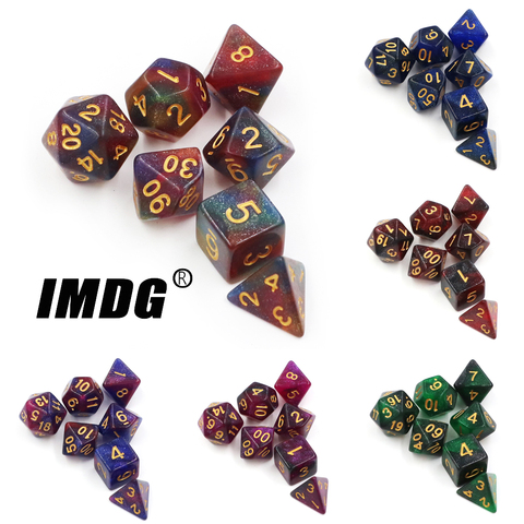 IMDG 7 шт./компл. полиэдрон D10 D20 ролевые игры игральные кости акриловые кости DND Universe Galaxy Цифровые игровые кости с сумкой ► Фото 1/6