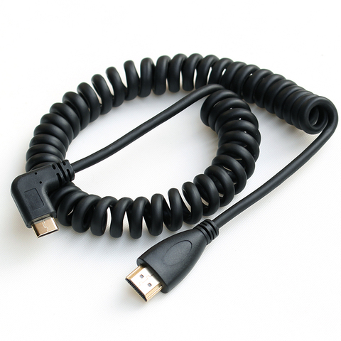Угловой пружинный спиральный мини-HDMI кабель правый левый угловой мини-HDMI штекер Эластичный кабель 50 см 130 см ► Фото 1/6