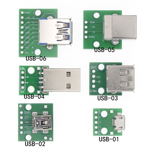 10 шт., USB разъем типа «папа»/MINI MICRO USB Для DIP-адаптера, 2,54 мм, 5pin, гнездовой разъем B типа USB 2,0, гнездовой преобразователь PCB, USB-01 ► Фото 1/6
