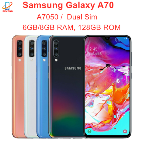 Сотовый телефон Samsung Galaxy A70 A7050, телефон с двумя Sim-картами, 6 ГБ/8 ГБ ОЗУ, 128 Гб ПЗУ, дисплей 6,7 дюйма, Восьмиядерный процессор Snapdragon 675, NFC ► Фото 1/6