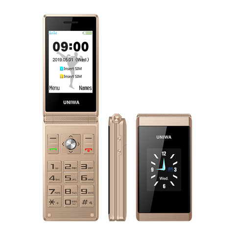 UNIWA X28 2G GSM большая кнопка раскладушка откидной сотовый телефон Dual Sim FM радио русская Иврит Клавиатура Золотой Серый ► Фото 1/6