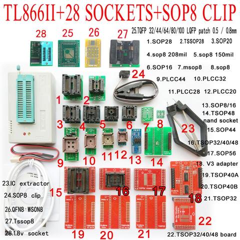 Программатор микросхем TL866II Plus Minipro, 28 переходников, разъем SOP8, зажим TL866 nand flash 24 93 25 mcu Bios EPROM AVR IC ► Фото 1/6