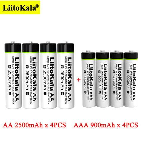 4 шт., перезаряжаемые батарейки Liitokala 1,2 в AA 2500 мАч Ni-MH + 4 шт. AAA 900 мАч для термопистолета, батареи для пульта дистанционного управления мышью ► Фото 1/6