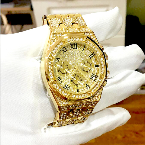 Мужские часы Топ бренд класса люкс Iced Out часы золотые бриллиантовые часы для мужчин квадратные Кварцевые водонепроницаемые наручные часы Relogio Masculino ► Фото 1/6