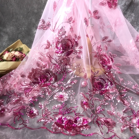 Великолепное высококачественное платье, блестящее свадебное платье с блестками и большим цветком, кружевная ткань, дизайнерская ткань ► Фото 1/4