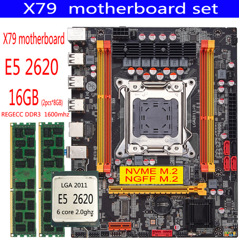 Набор материнской платы qiyida X79 с Xeon LGA2011 E5 2620 2x8 гб = 16 гб 1600 мгц память DDR3 ECC REG MATX NVME LGA2011 материнская плата X79 6M ► Фото 1/6