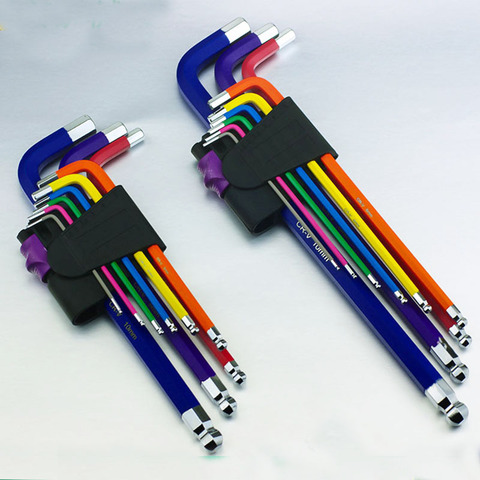 9 шт., шестигранный ключ с цветным кодовым наконечником 1,5-10 мм, набор гаечных ключей с длинным крутящим моментом, метрический ключ с муфтой, р... ► Фото 1/6