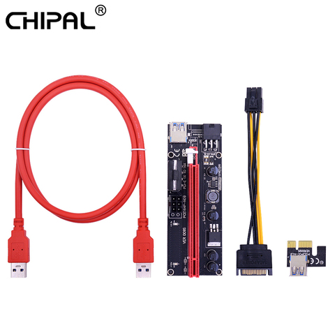 CHIPAL VER009S PCI-E Райзер-карта 009S PCI Express PCIE 1X до 16X 1 м USB 3,0 кабель 4-контактный 6-контактный разъем питания для майнинга биткоинов ► Фото 1/6