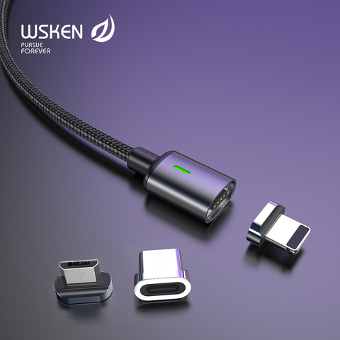 Wsken Магнитный USB-кабель, USB C быстрая зарядка, USB Type C магнитное зарядное устройство для iphone, Micro USB быстрая зарядка мобильный телефон USB-кабель ► Фото 1/6