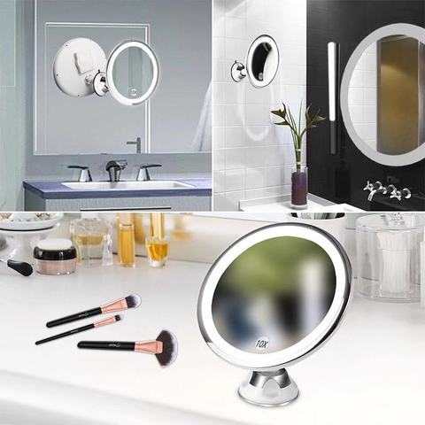Светодиодный светильник зеркало для макияжа 10 раз увеличение настольное зеркало для макияжа ванная комната настольная с присоской заполняющий светильник складной WJ901 ► Фото 1/6
