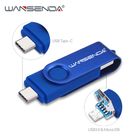 WANSENDA OTG USB флеш-накопитель 3 в 1, 512 ГБ, 256 ГБ, USB-накопитель для Type C/Micro USB, флеш-накопитель 128 ГБ, 64 ГБ, 32 ГБ, USB, карта памяти ► Фото 1/6