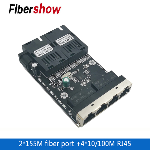 Оптоволоконный переключатель Ethernet 4 RJ45 2 SC оптический медиа конвертер одномодовый волоконно-оптический Порты и разъёмы PCB 10/100 м ► Фото 1/6