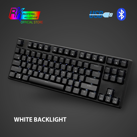 RK987 механическая клавиатура 87 клавиш белая бесключевая игровая клавиатура с подсветкой, USB/Беспроводная Bluetooth клавиатура для игр/офиса ► Фото 1/6