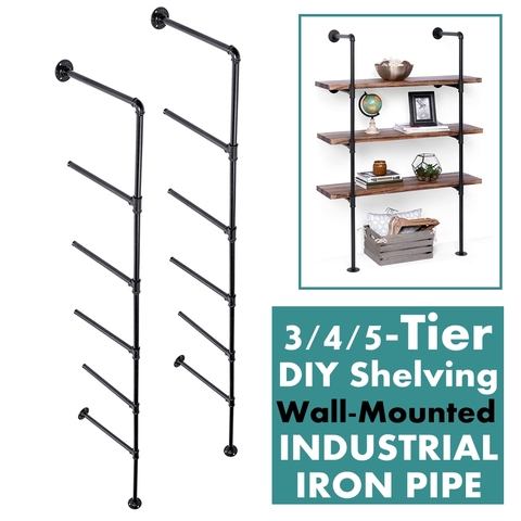 2 шт. 5 ярусная полка промышленная мебель настенное крепление для полок домашний декор подвесные полки для хранения железная труба Черные DIY ... ► Фото 1/6