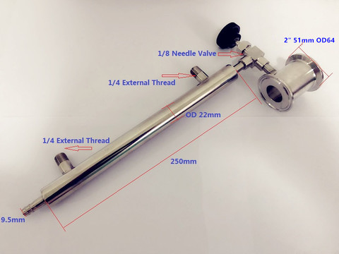 Устройство для отбора проб OD64 2 дюйма с конденсатором/игольчатым клапаном 1/8 дюйма, аксессуары для дистилляции, нержавеющая сталь 304 ► Фото 1/3