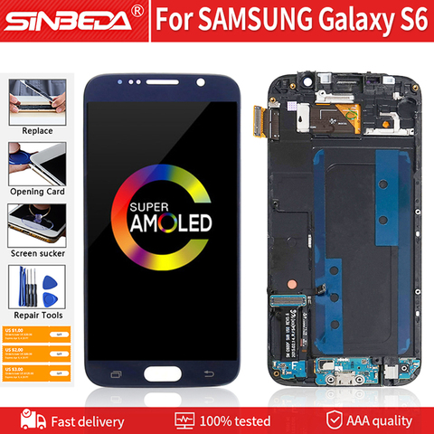 ЖК-дисплей AMOLED 5,1 дюйма для SAMSUNG Galaxy S6 G920F G920A, сенсорный экран с дигитайзером и рамкой для Samsung S6, дисплей Burn-shadow ► Фото 1/6