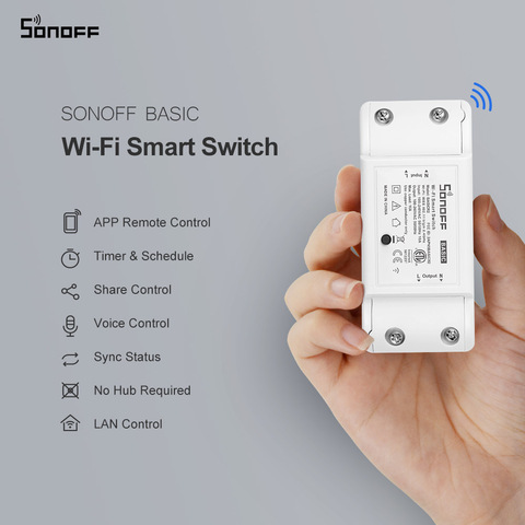 Itead SONOFF Basic R2 Мини DIY модуль Wifi светильник переключатель беспроводное приложение дистанционное управление переключатель 220 В умный дом электрические переключатели работать с Алиса ► Фото 1/6