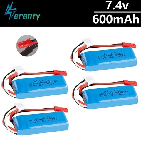 7,4 в 600 мАч 20C Lipo батарея для WLtoys K969 K979 K989 K999 P929 P939 RC автозапчасти 2s 7,4 В батарея 4 шт./лот ► Фото 1/6