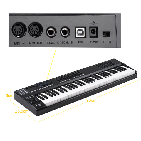 WORLDE PANDA61 портативный 61-клавишный USB MIDI-контроллер клавиатуры, 8 RGB триггерные подушки с Цветной подсветкой и usb-кабелем ► Фото 1/6